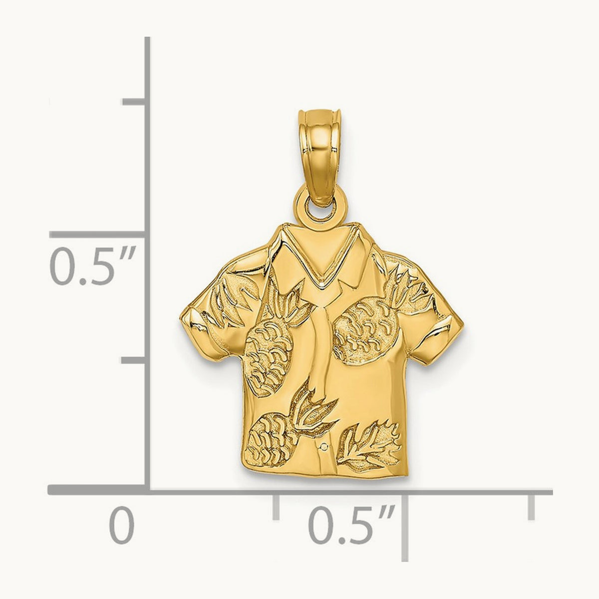 Polished Hawaiian Pineapple Style Shirt Charm, 14K
