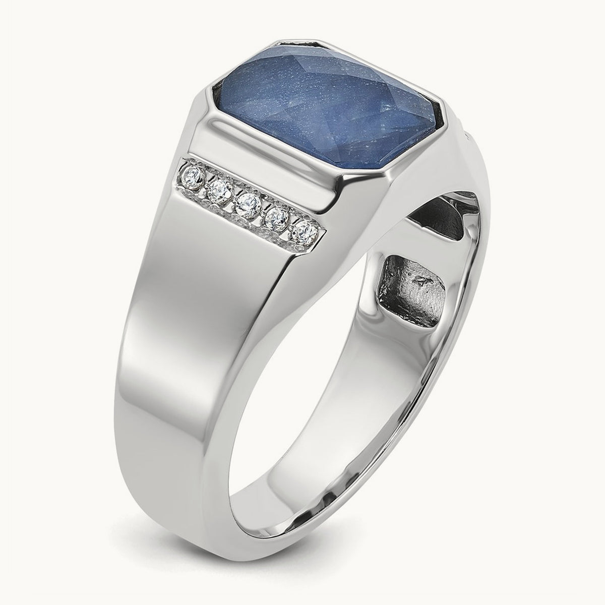 IBGoodman Sapphire Doublet/Diamond Complete Ring, 14K White Gold