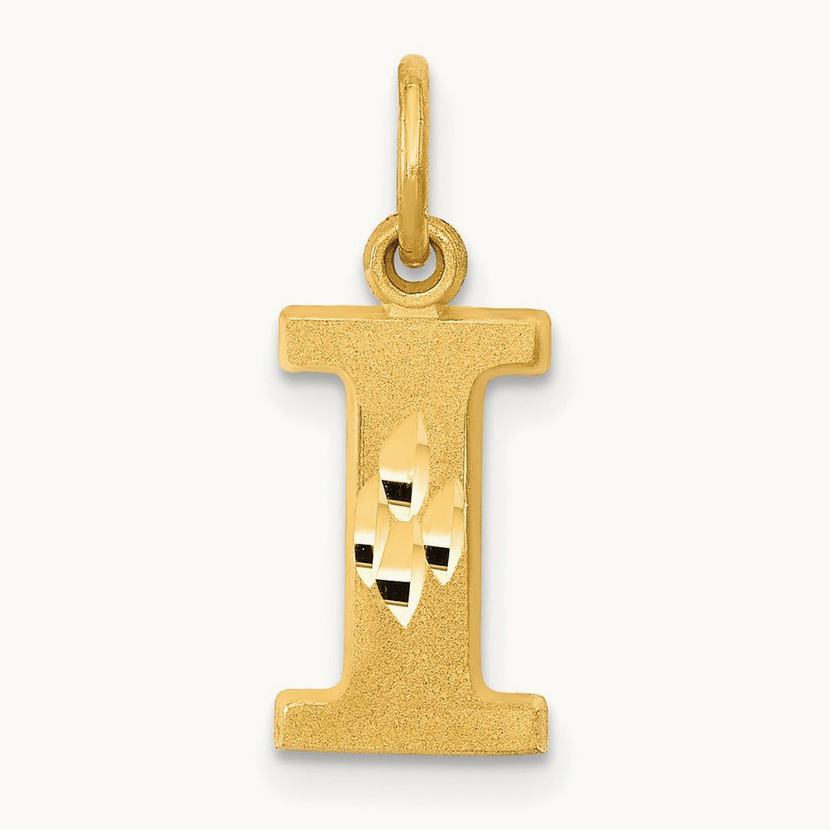 Satin Diamond-cut Initial Charm — 14K Yellow Gold, I