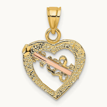 w/ White Rhodium LOVE Heart w/ Arrow Charm, 14K Yellow with Rose Gold