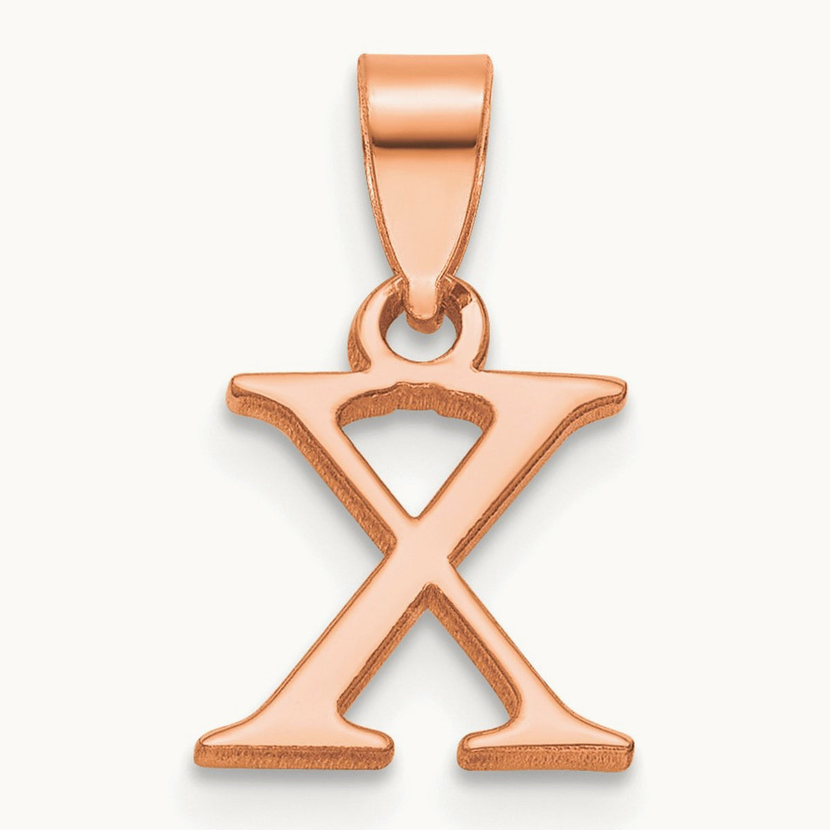 Polished Block Initial Pendant — 14K Rose Gold, X