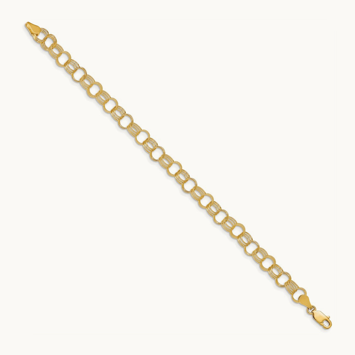 Solid Triple Link Charm Bracelet, 14K