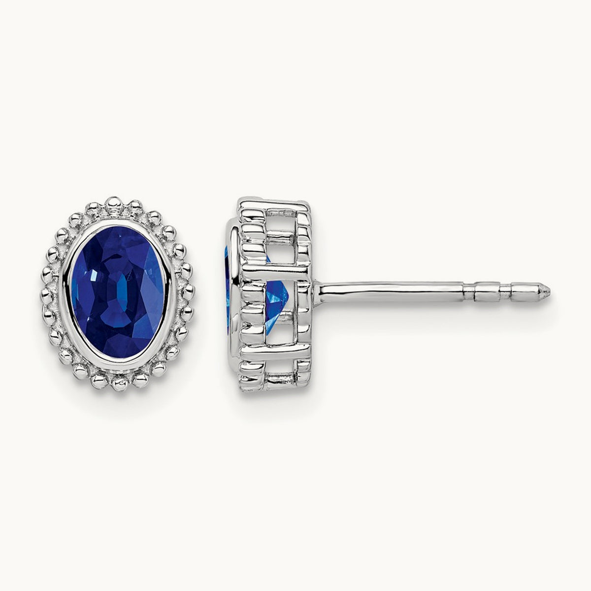 Oval Sapphire Post Earrings — 14K White Gold