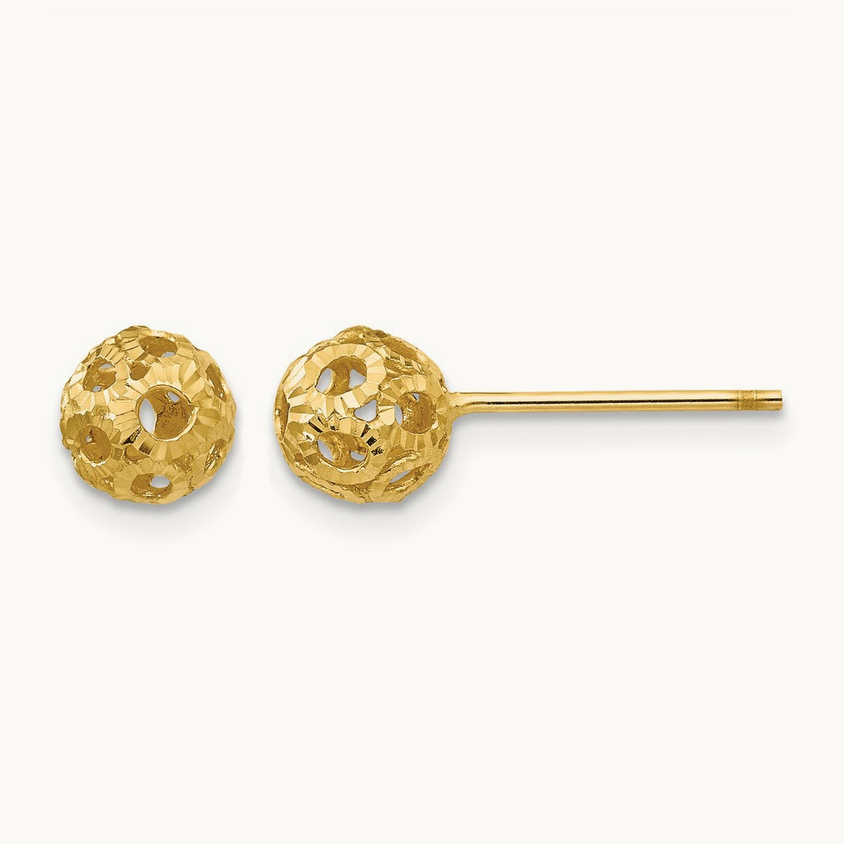 Open Diamond Cut Ball Post Earrings, 14K