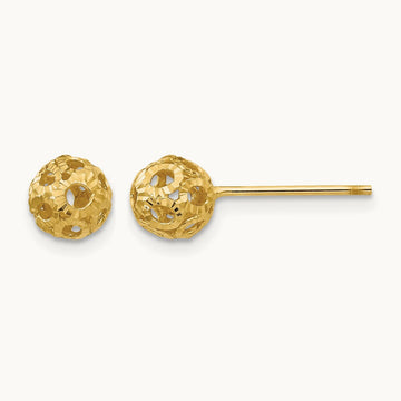 Open Diamond Cut Ball Post Earrings, 14K