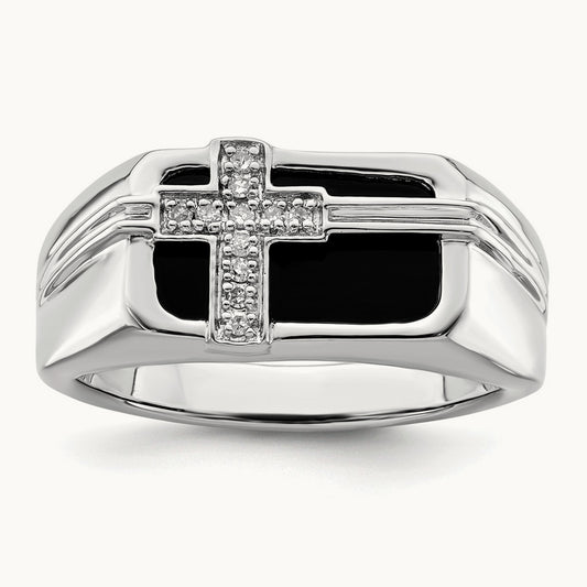 Onyx Cross Men's Ring, 0.05 ct tw Lab-Grown Diamond