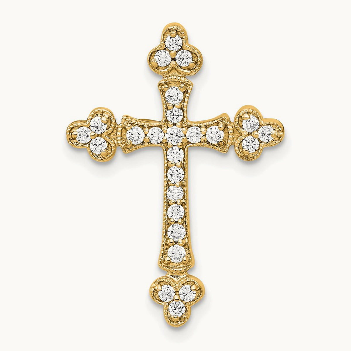 Diamond Budded Cross Chain Slide — 14K Yellow Gold, 24.5mm