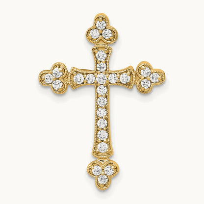 Diamond Budded Cross Chain Slide — 14K Yellow Gold, 24.5mm