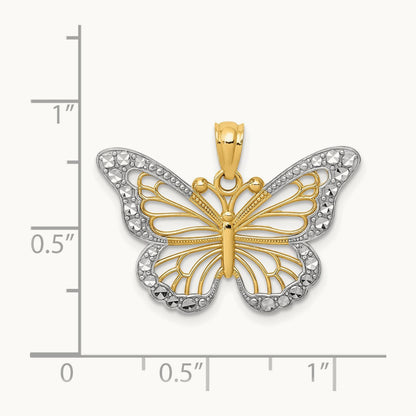 w/ Rhodium Diamond-cut Polished Open Butterfly Pendant, 14K