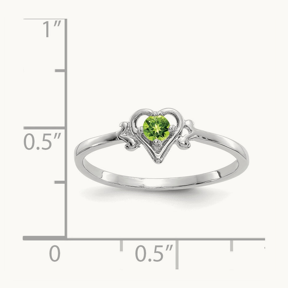 Peridot Birthstone Heart Ring — 14K White Gold, 7