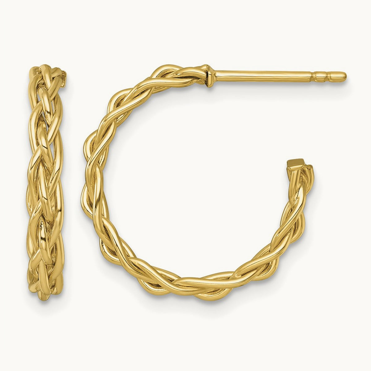Polished Woven Post Hoop Earrings — 14K Yellow Gold