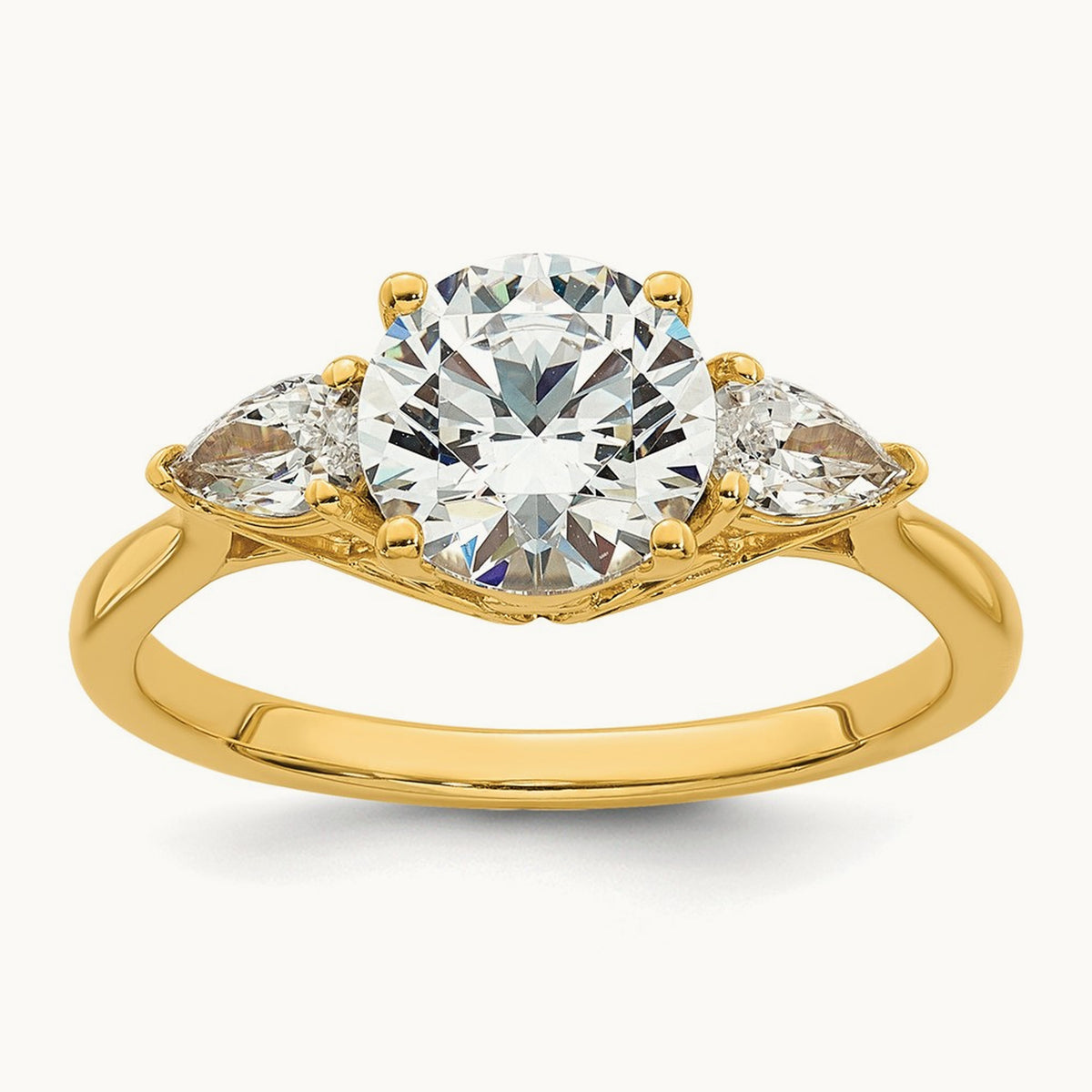 Round with Pear 3 Stone Engagement Ring, 1.25-3.50 ct tw Lab-Grown Diamond — 1 7/8 ct, 14K Yellow Gold