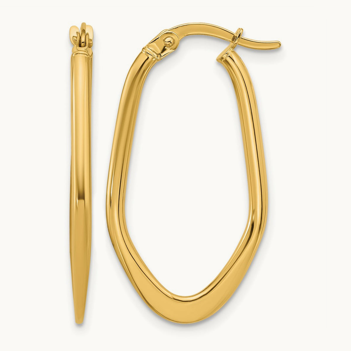 Polished Oval Hoop Earrings — 14K Yellow Gold