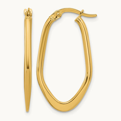 Polished Oval Hoop Earrings — 14K Yellow Gold