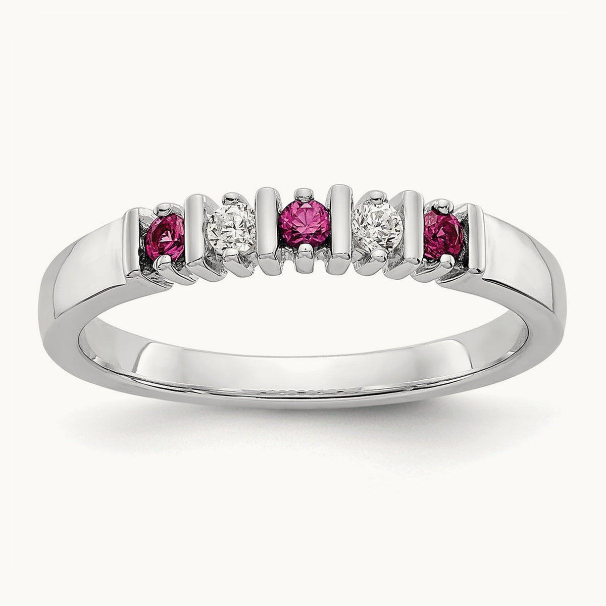 Diamond with Ruby Band — 14K White Gold, 0.08 ct, 7