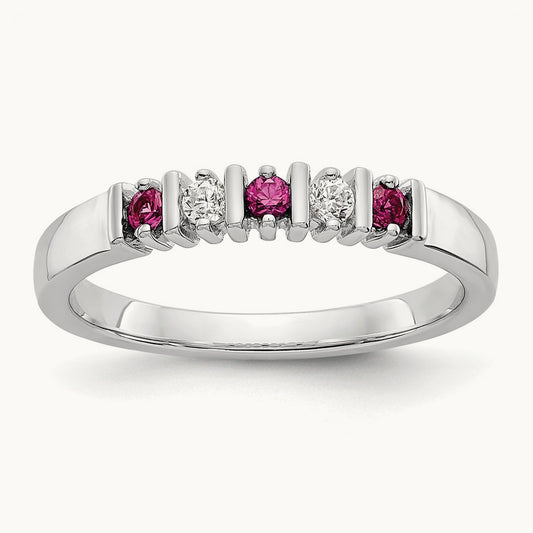 Diamond with Ruby Band — 14K White Gold, 0.08 ct, 7