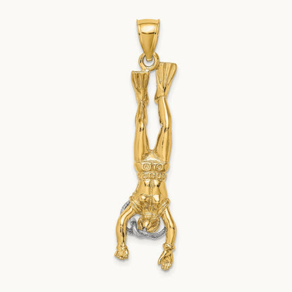 3-D Female Scuba Diver Charm, 14K Two-tone