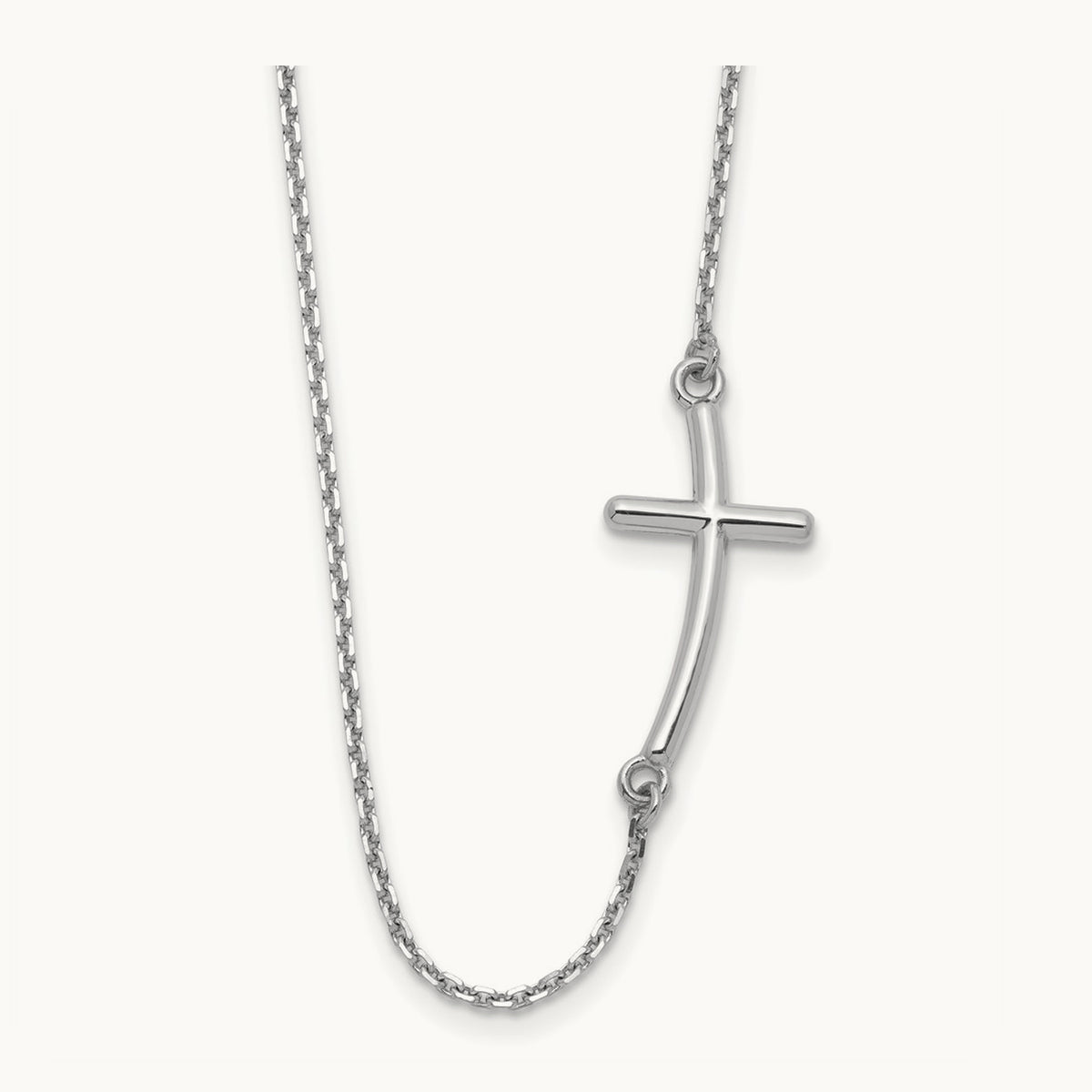 Large Sideways Curved Cross Necklace — 14K White Gold
