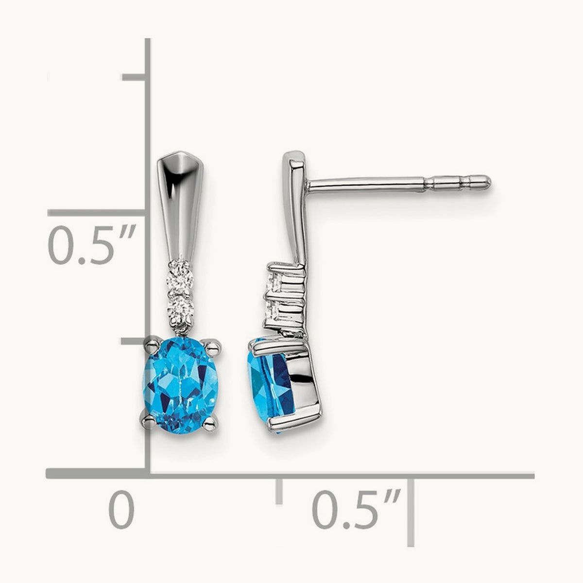Oval Blue Topaz and Diamond Dangle Earrings — 14K White Gold