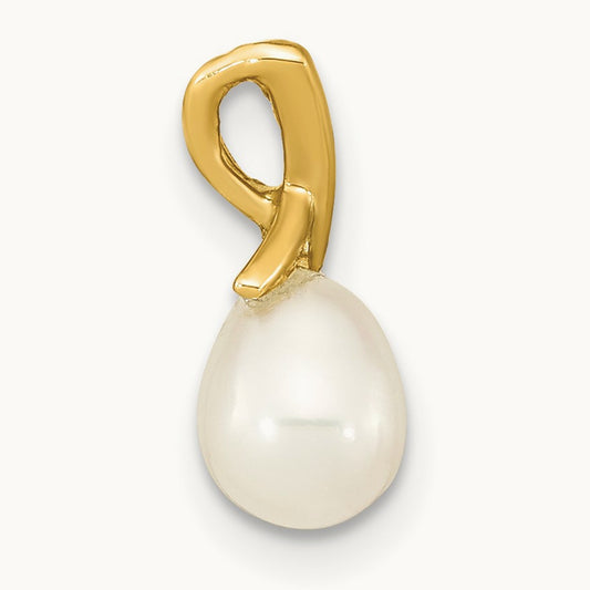 5- White Teardrop Freshwater Cultured Pearl Pendant, 6mm, 14K
