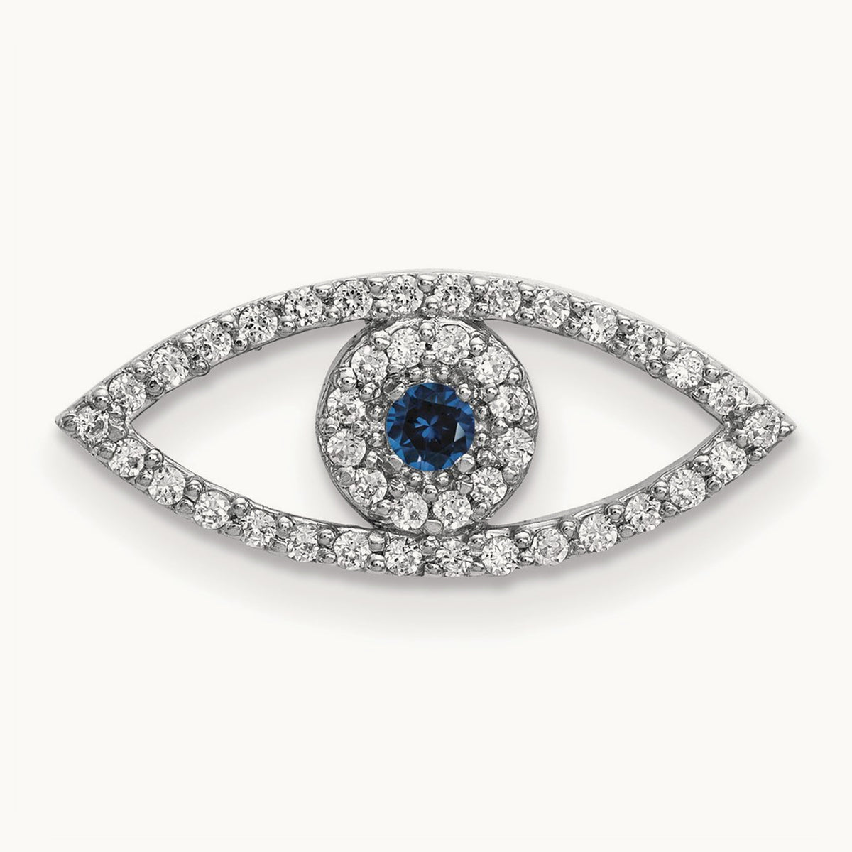 Small Diamond and Sapphire Evil Eye Pendant — 14K White Gold