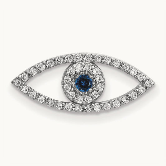 Small Diamond and Sapphire Evil Eye Pendant — 14K White Gold