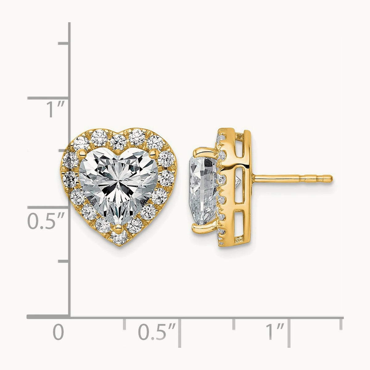 Heart Halo Post Earrings, 0.50-7.25 ct tw Lab-Grown Diamond — 6 ct, VS (Best), 14K Yellow Gold