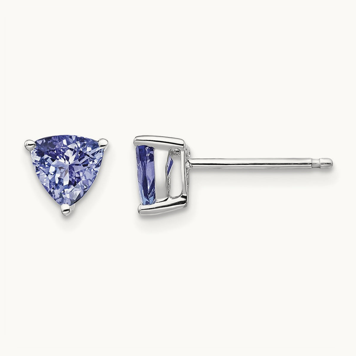 Trillion Tanzanite Post Earrings, 14K White Gold