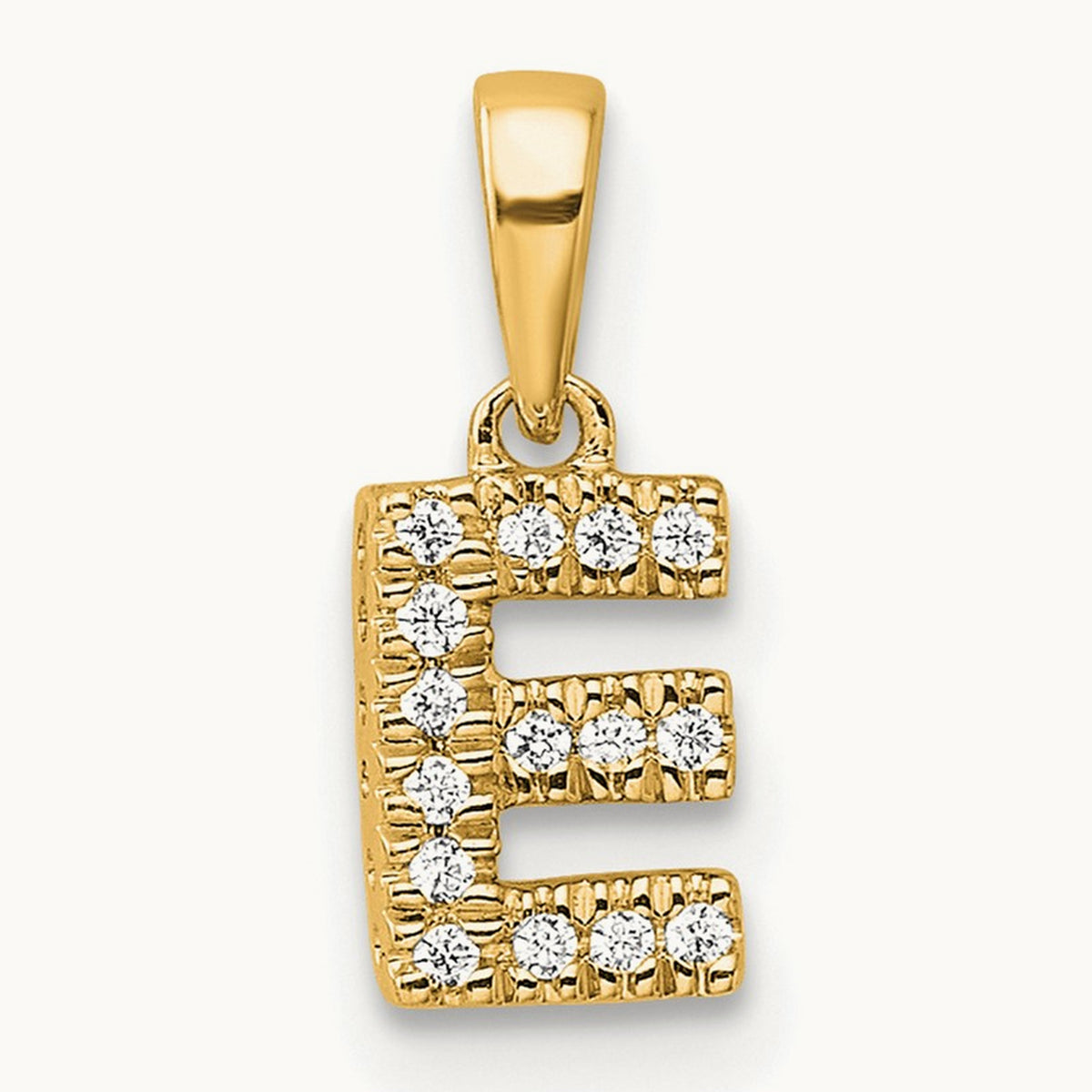 Diamond Initial with Bail Pendant — 14K Yellow Gold, E