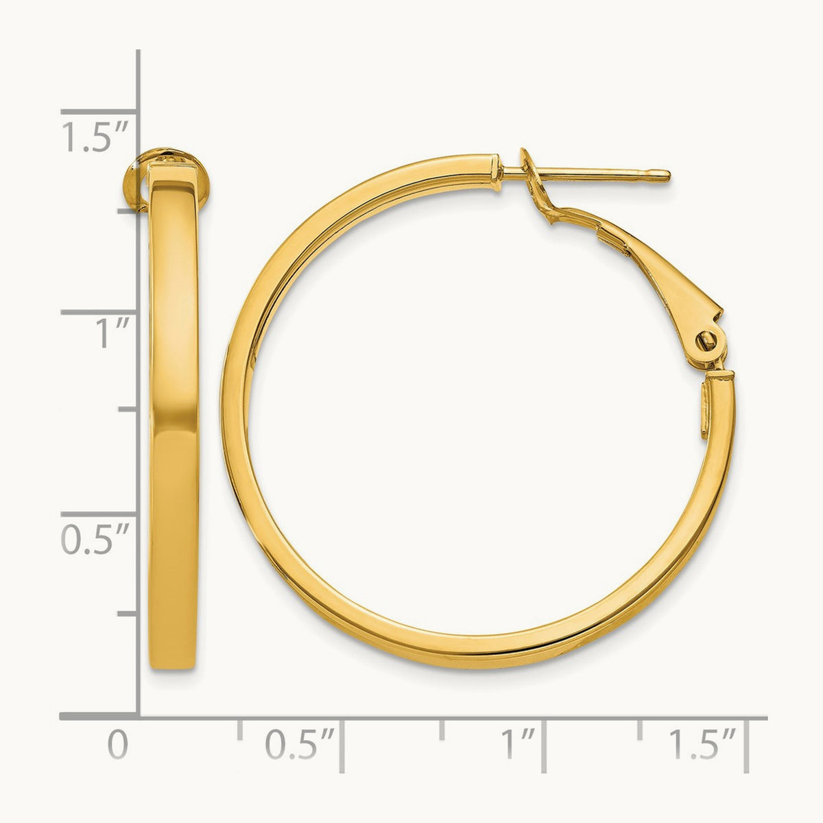 Polished Square Tube Round Hoop Earrings — 14K Yellow Gold, 3x30mm