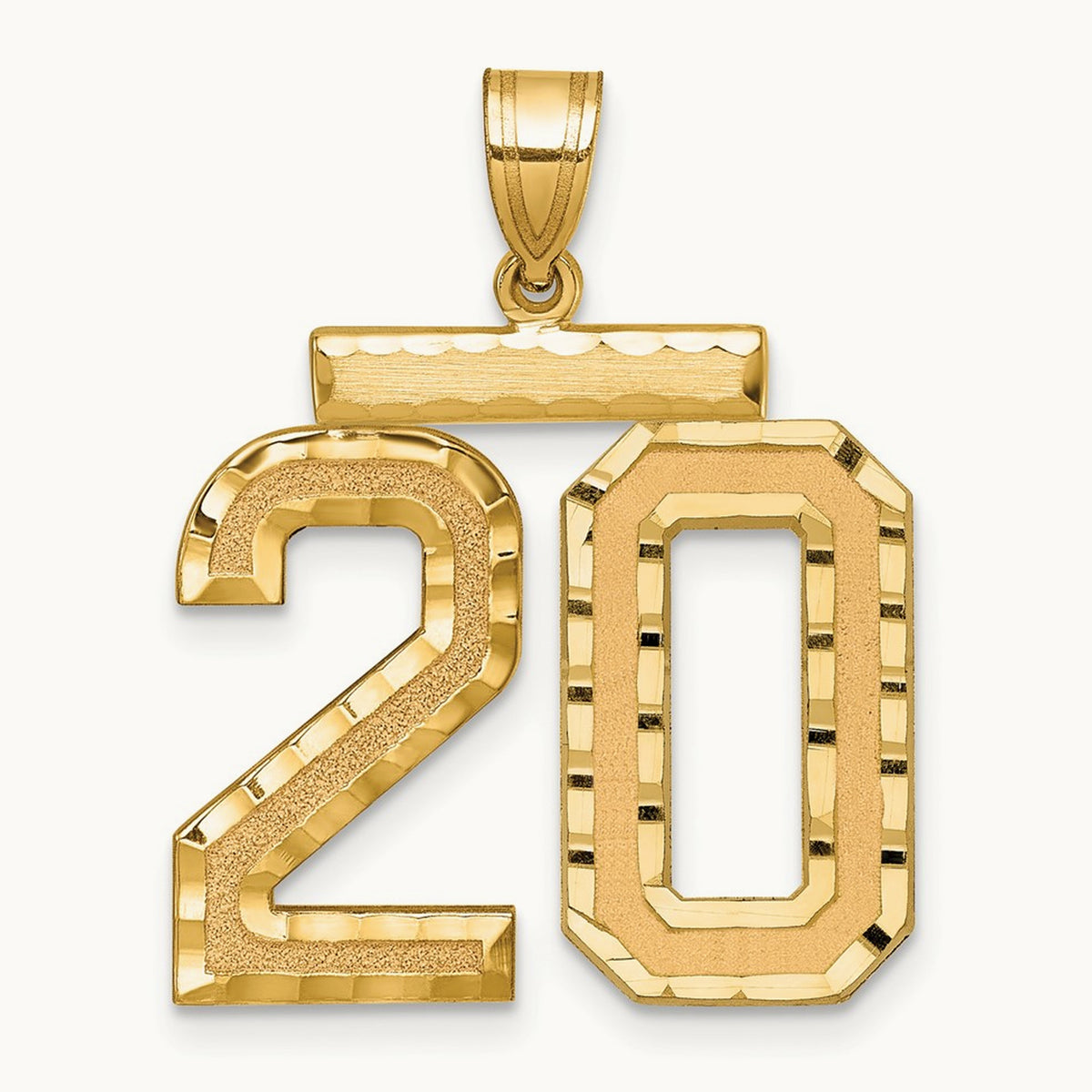 Large Brushed Diamond-cut Number 20 Charm, 14K
