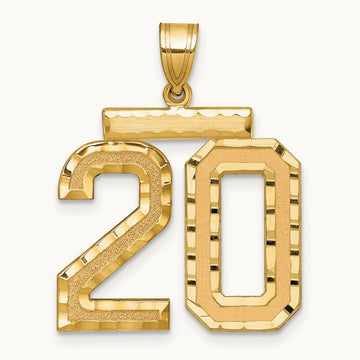 Large Brushed Diamond-cut Number 20 Charm, 14K