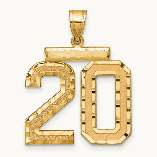 Large Brushed Diamond-cut Number 20 Charm, 14K