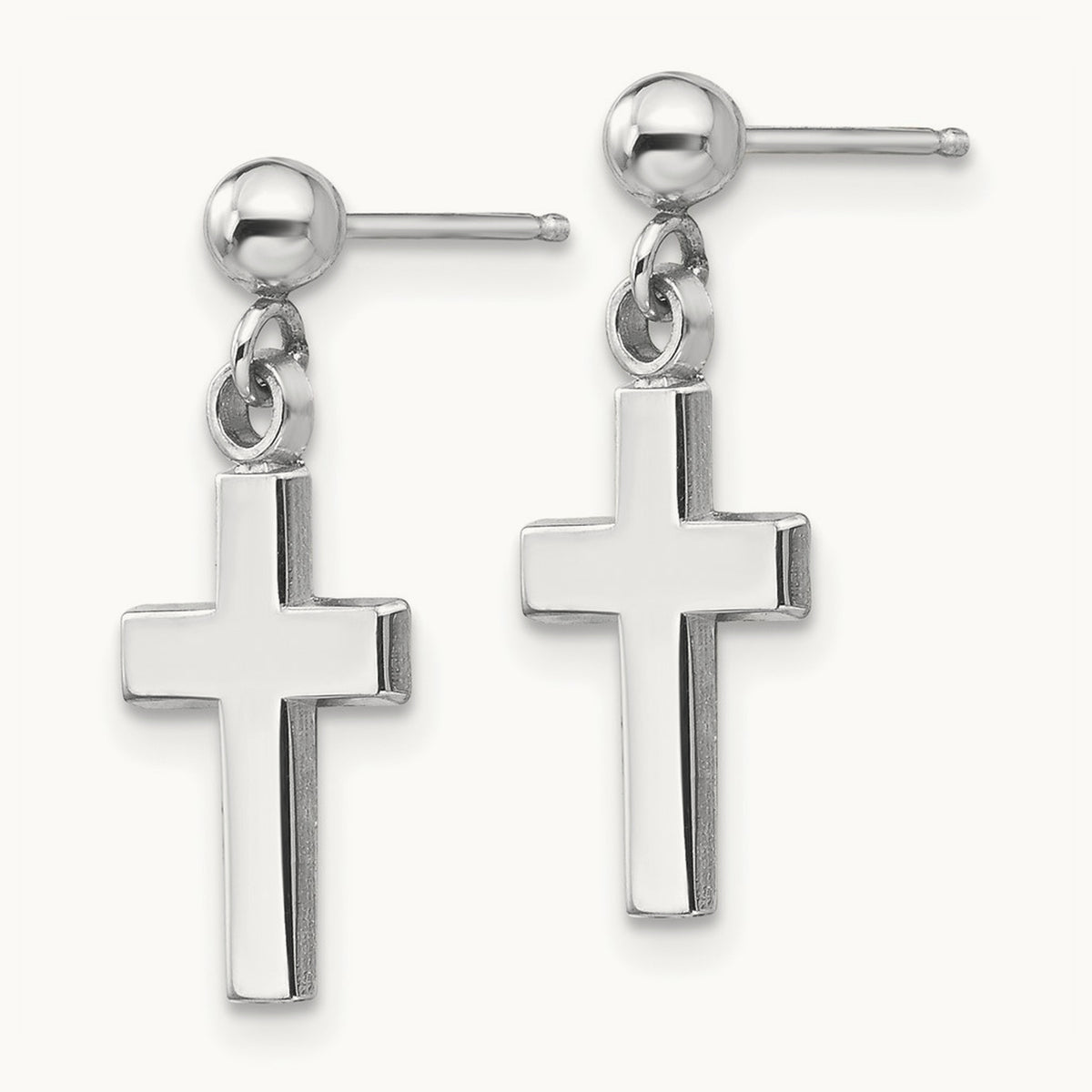 Polished Cross Earrings — 14K White Gold, 18.5mm