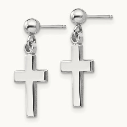 Polished Cross Earrings — 14K White Gold, 18.5mm