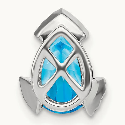 Pear Blue Topaz and Diamond Chain Slide, 14K White Gold