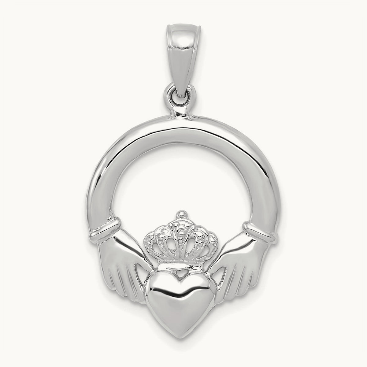Polished Claddagh Pendant — 14K White Gold