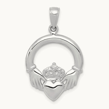 Polished Claddagh Pendant — 14K White Gold