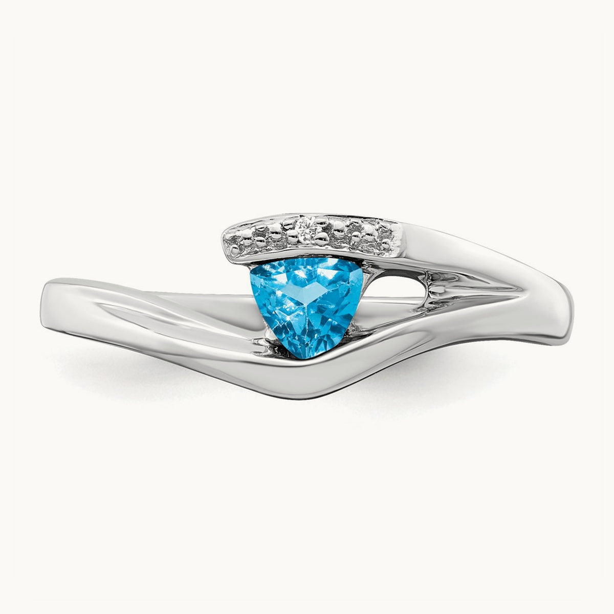 Trillion Blue Topaz and Diamond Ring, 14K White Gold