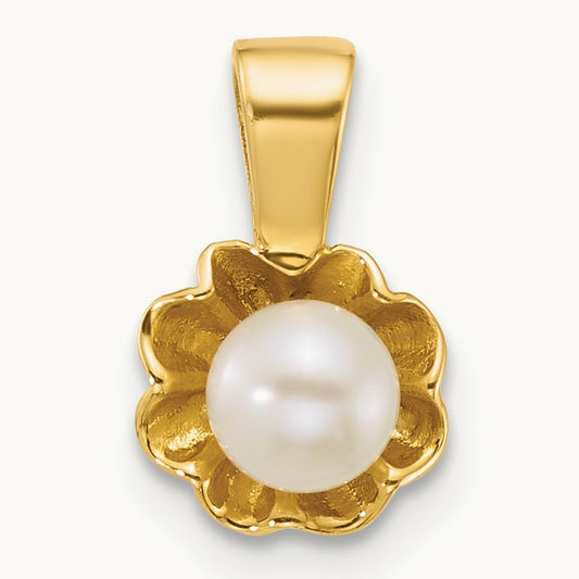 Polished 4- Button FW Cultured Pearl Flower Pendant, 5mm, 14K