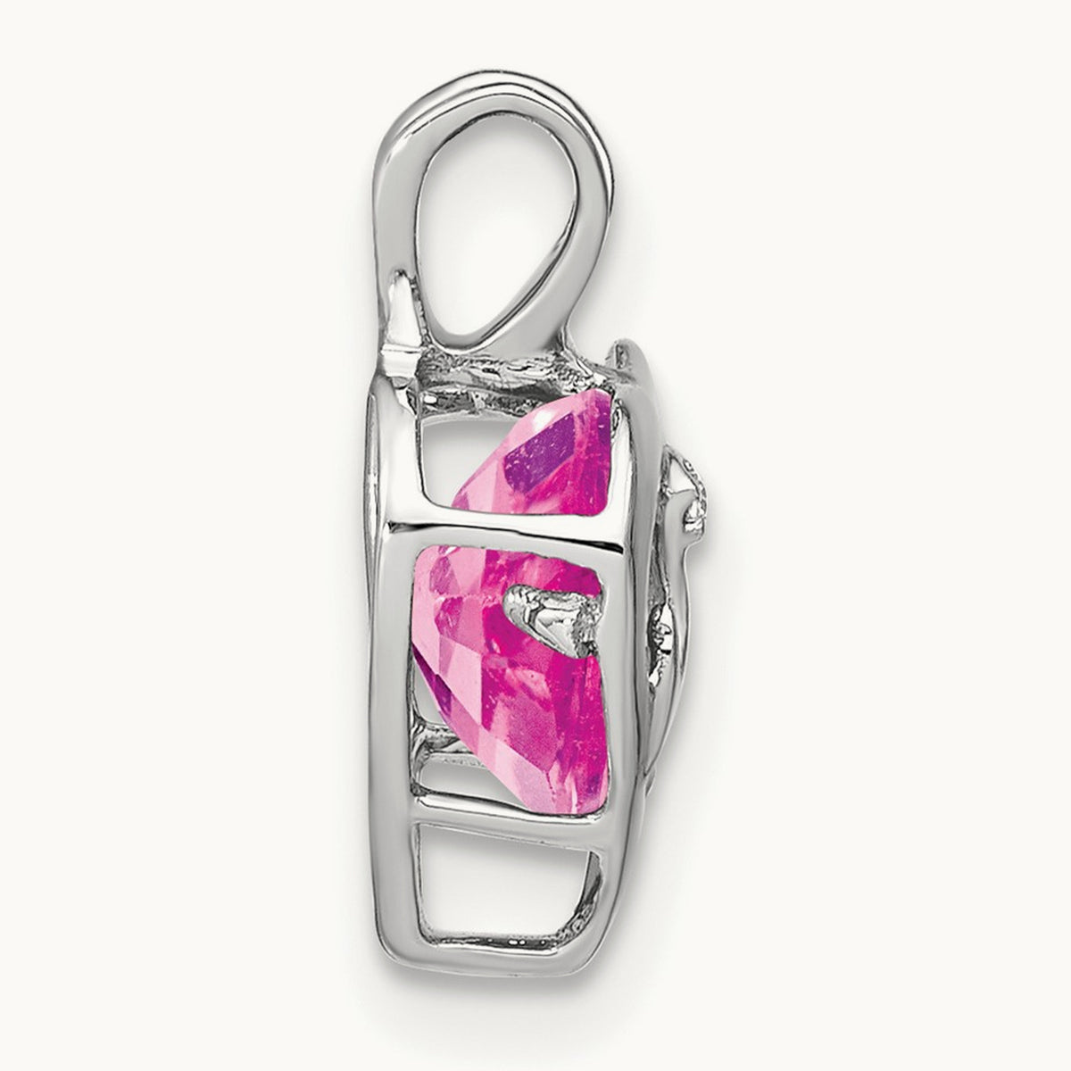 Creat. Pink Sapphire/Diamond MOM Heart Pendant, 14K White Gold