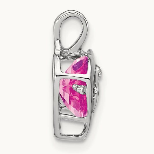 Creat. Pink Sapphire/Diamond MOM Heart Pendant, 14K White Gold