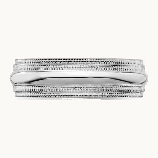 Sterling Silver Rhodium 6mm Comfort Fit Double Milgrain Band