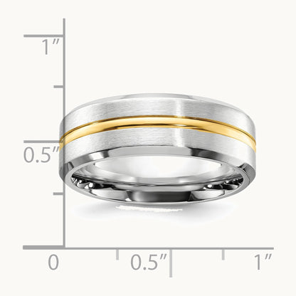 Chisel Cobalt Brushed and Polished with Yellow IP-plated Center Beveled Edge 8mm Band