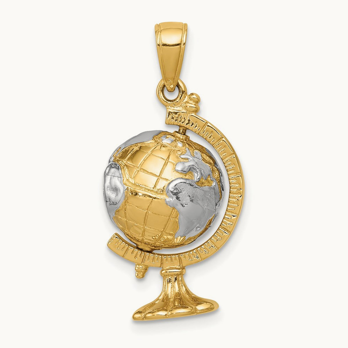 w/Rhodium 3-D Moveable Globe Pendant, 14K