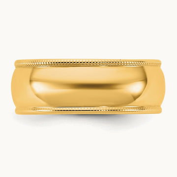 Lightweight Milgrain Half Round Band, 7mm, 10K Yellow Gold