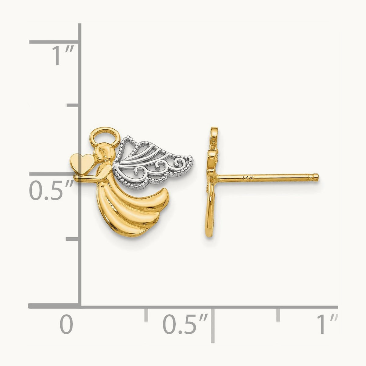 w/Rhodium Angel With Heart Post Earrings, 14K
