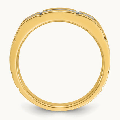 14ktt IBGoodman Men's Polished & Grooved 5-Stone Diamond Ring