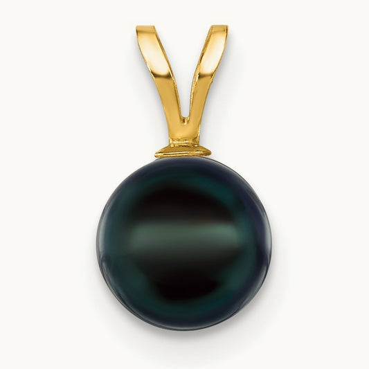 7- Black Saltwater Akoya Cultured Pearl Pendant, 8mm, 14K Gold