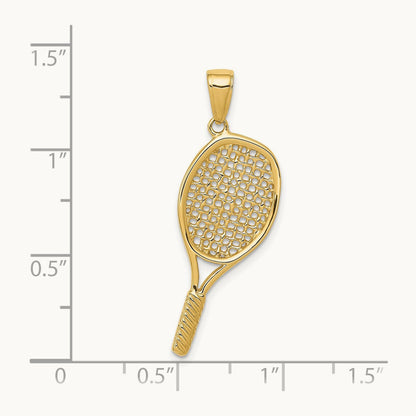 Solid Polished 3-D Tennis Racquet Pendant, 14K